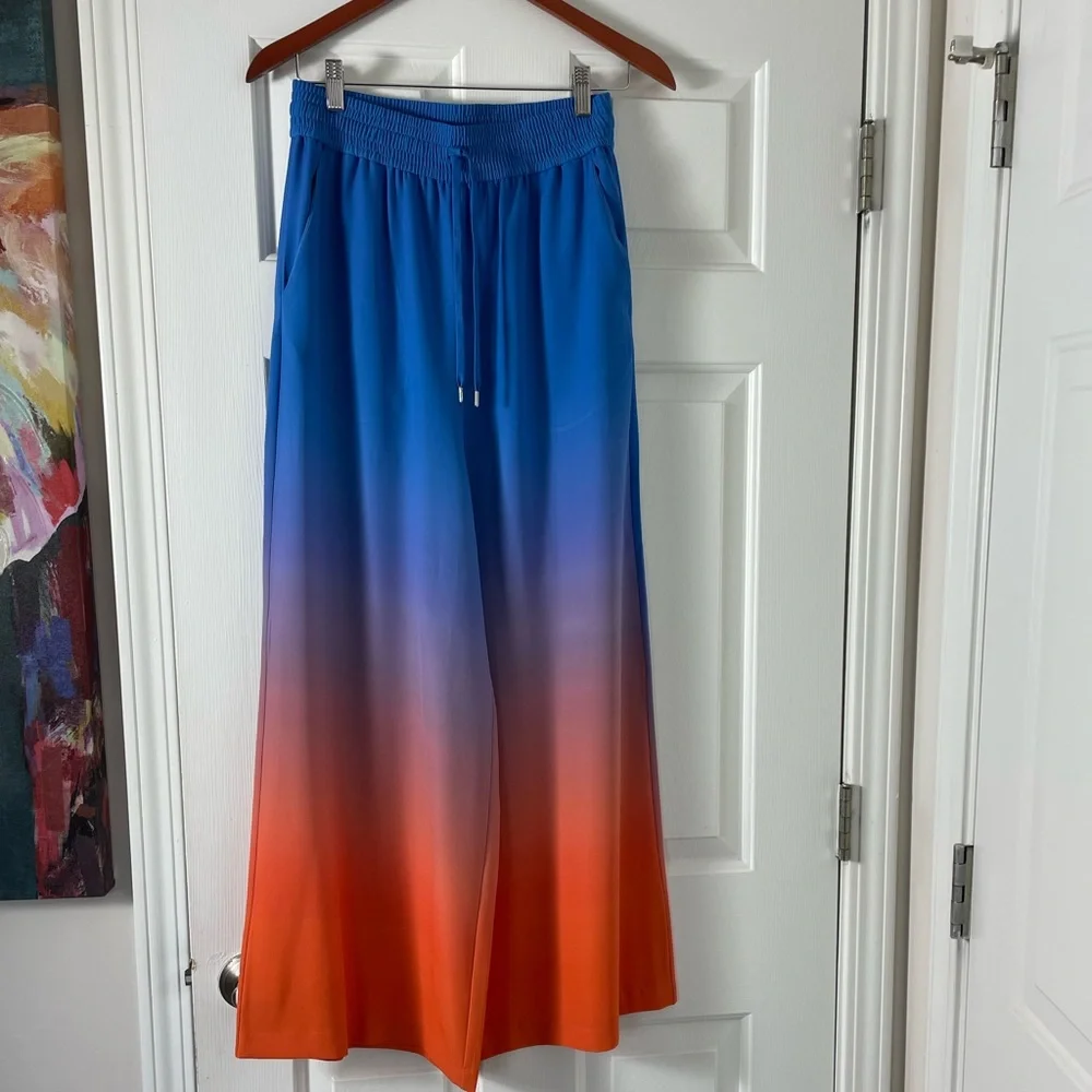 Asos Weekday Women's Blue & Orange design draw string wide legs Pants Size 36 - Picture 13 of 15